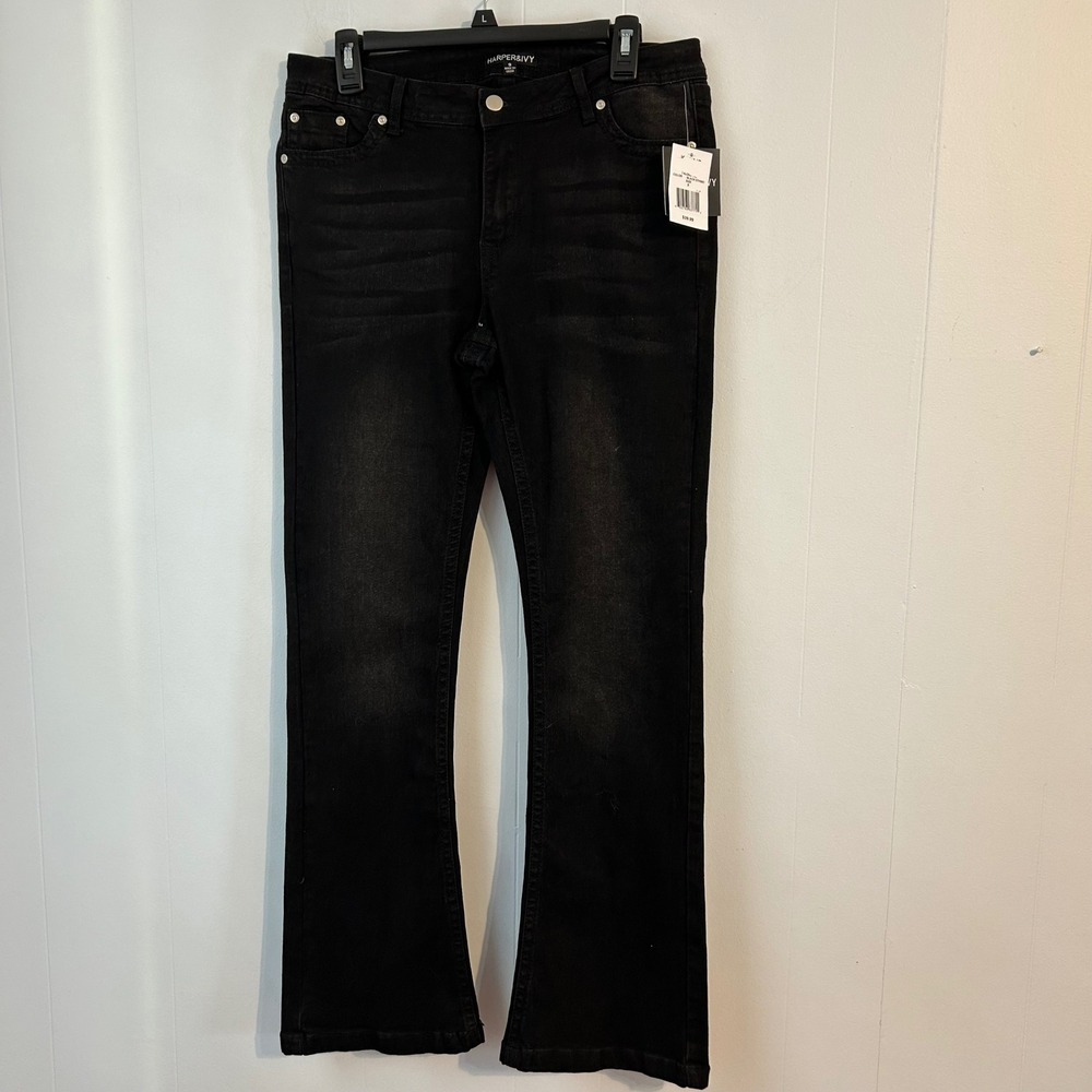 Harper Ivy Womens Black‎ Ethnic Embellished Flare Jeans Size 9
